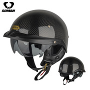 soman哈雷头盔半盔3c认证碳纤维，复古半盔摩托车，男电动车头女头盔