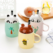 可爱卡通陶瓷杯创意韩版带盖带勺马克杯，家用个性咖啡杯水杯杯子