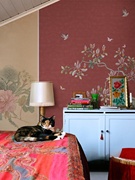 新中式花鸟无纺布墙纸客厅背景墙，壁纸复古卧室墙布，样板间定制壁画