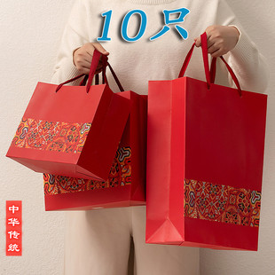 中国风袋红色新年回礼袋超大号结婚手提袋糖果礼盒烟酒包装袋