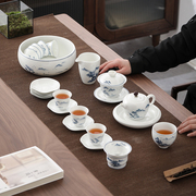 德化陶瓷功夫茶具套装家用轻奢办公室用高档瓷器，手绘荷韵山水礼盒