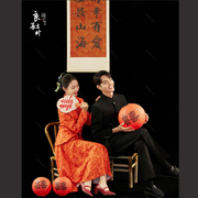 新中式喜嫁风婚纱摄影拍照道具红色书法卷轴背景装饰挂件喜字灯笼