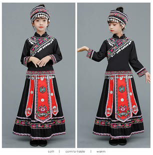 少数民族服装女童壮族苗族彝族，舞蹈服三月三演出服儿童六一表演服