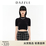 dazzle地素奥莱黑色，小众镂空针织衫，短袖上衣女2d3e3041a