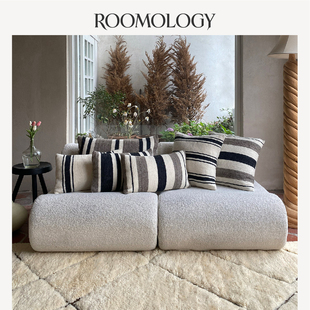 roomology摩洛哥羊毛手工编织平织条纹抱枕，靠背汽车靠枕客厅方形