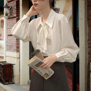 灯笼袖韩范正装蝴蝶结衬衫白色雪纺衬衣女长袖系带设计感职业上衣