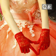 新娘手套短款结婚婚纱蕾丝女薄白色婚礼手套长版红色黑色