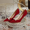 婚鞋秀禾新娘鞋2024年水钻红色单鞋，女中式细跟高跟鞋两穿女鞋