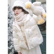 秋冬韩系白色棉衣棉服，外套女2023冬季小个子，奶fufu加厚羽绒服