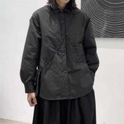 暗黑秋冬夹棉衬衫女日系，小众设计加厚保暖翻领，衬衣宽松薄棉服外套