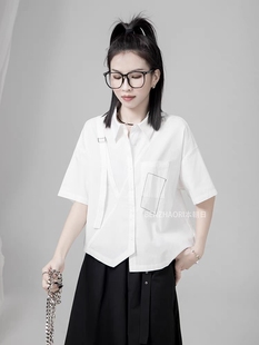夏季女士衬衫上衣宽松黑白色，个性时尚休闲原创设计棉质潮牌ins