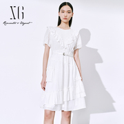 雪歌镂空白色短袖连衣裙公主，风2023夏季中长裙女xi204012a251