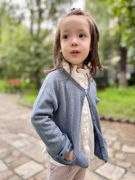 出口欧洲秋冬季羊绒纯棉缂丝女童灰蓝色毛衣开衫儿童毛衣外套