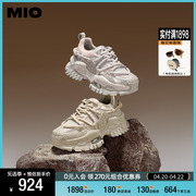 MIO米奥2024年春季时尚休闲鞋圆头高跟厚底运动机甲鞋女鞋
