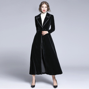 质感风衣女秋冬季女装欧美时尚气质加厚外套长款黑色丝绒大衣