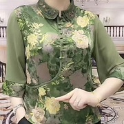 中式改良中国风上衣高档旗袍，洋气小衫夏季妈妈，装时尚复古衬衫