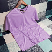 丝滑料玉桑蚕丝冰丝t恤男紫色短袖双丝光棉，超薄半袖打底衫新夏天
