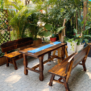 定制户外碳化防腐木桌椅茶桌，实木庭院阳台餐桌酒吧休闲桌椅三件套