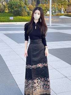 高级感小众设计新中式黑色马面，裙套装女小个子汉服2023秋季