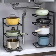 厨房用品锅具收纳架下水槽橱柜内多层置物架台面不锈钢专放锅具架