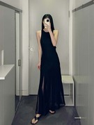 极简COS风修身版型无袖针织背心微透黑色长裙24夏新通勤女连衣裙