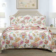 品美式印花衍缝床盖三件套绿色床单装饰被床上用品多功能被盖纤促