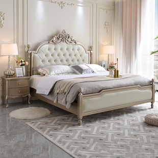 法式轻奢实木床主卧大床欧式双人床美式床储物雕花公主床高端婚床