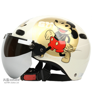 台湾evo复古金米奇白色哈雷电动摩托车头盔男女，防晒紫外线四夏季