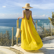 巴厘岛沙滩裙海边度假普吉岛飘逸显瘦吊带，露背宽松大码连衣裙超仙