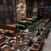 咖啡厅西餐厅卡座沙发甜品奶茶店，主题清酒吧，靠墙软包沙发靠墙桌椅