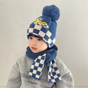 儿童帽子围巾套装秋冬季洋气男童毛线帽保暖加厚中大童针织护耳帽
