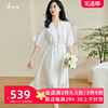 米思阳2024夏季高端重磅真丝100%桑蚕丝连衣裙女白色刺绣裙子
