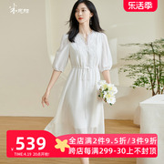 米思阳2024夏季高端重磅真丝100%桑蚕丝连衣裙女白色刺绣裙子