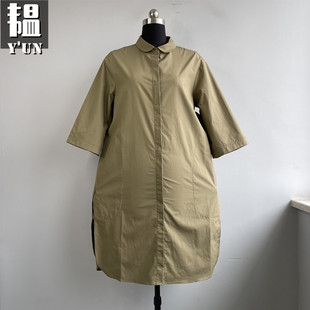 yun韫春夏季女装，中袖polo领长款衬衫，版大码显瘦时尚风衣外套
