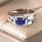 pt950铂金美国进口莫桑石蓝宝石，男戒简约1克拉食指，指环结婚可用潮