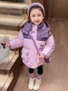 女童冬季加绒加厚棉衣2023洋气时髦宝宝，冬装中长款库洛米外套