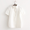 2023夏装白色短袖衬衫，女韩版宽松文艺娃娃，领纯棉半袖女士衬衣