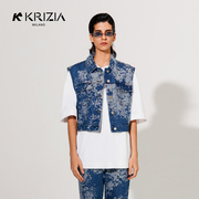 kkrizia2022秋季深蓝色泼墨系列，设计感时髦短款牛仔，马甲女