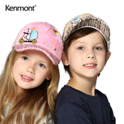 kenmont儿童帽子秋冬天毛绒棒球帽韩版潮卡通男童女童小孩鸭舌帽