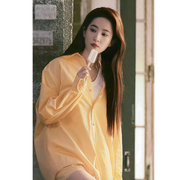 刘亦菲同款黄色衬衫女短裤套装，防晒衬衣法式别致绝美上衣三件套潮