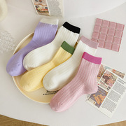 糖果色女袜春秋季薄款多巴胺马卡龙彩虹袜中筒袜子运动休闲堆堆袜