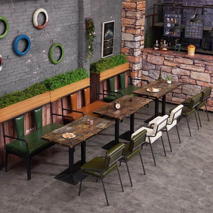 复古铁艺沙发工业风咖啡厅，酒吧沙发桌椅，西餐厅火锅店水管卡座组合