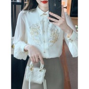 新中式女装中国风刺绣雪纺衬衫长袖上衣秋装女今年流行的漂亮小衫