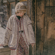 民族风毛毛外套复古森系，重工针织拼接仿羊毛，保暖皮草柔软上衣冬