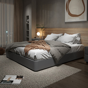 无床头床轻奢现代卧室，实木箱体无靠背床，小户型意式极简榻榻米皮床