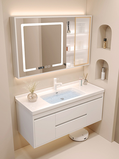 法恩莎奶油风洗手盆，镜柜组合陶瓷一体，浴室柜卫生间实木岩板洗漱洗