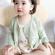 2023春夏款婴幼儿女宝宝甜美透气柔软纯色镂空空调开衫防晒衫外套