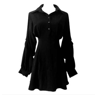 2024春黑色法式连衣裙收腰显瘦气质，赫本风小黑裙，高腰裙子女衬衫裙