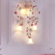 田园风格花草灯壁灯创意艺术客厅卧室过道楼梯手工铁艺玫瑰花壁灯
