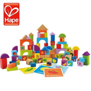 hape120粒水果蔬菜桶装积木，宝宝婴儿童益智玩具1-3周岁木制男女孩